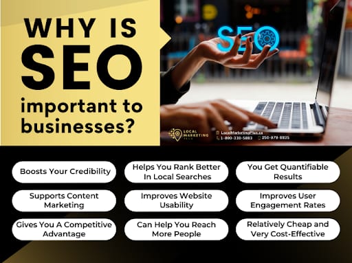 Infographic listing nine reasons why SEO is important for businesses